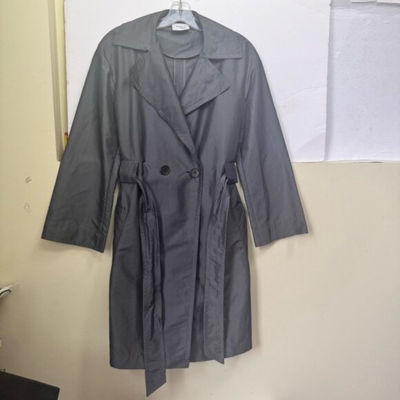 Akris Punto Trench Coat Lightweight Belt Midi Classic Pockets Silver Minimalist - Picture 3 of 16